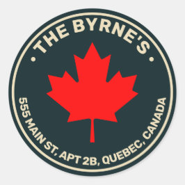 Canadian Red Maple Leaf-Adresse Runder Aufkleber