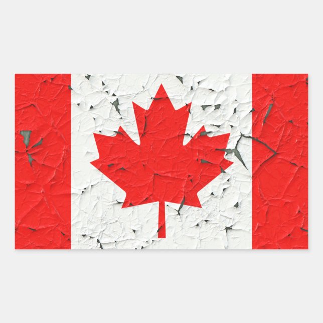 Canadian Red Maple Leaf CANADA Peeling Paint sieht Rechteckiger Aufkleber (Vorderseite)