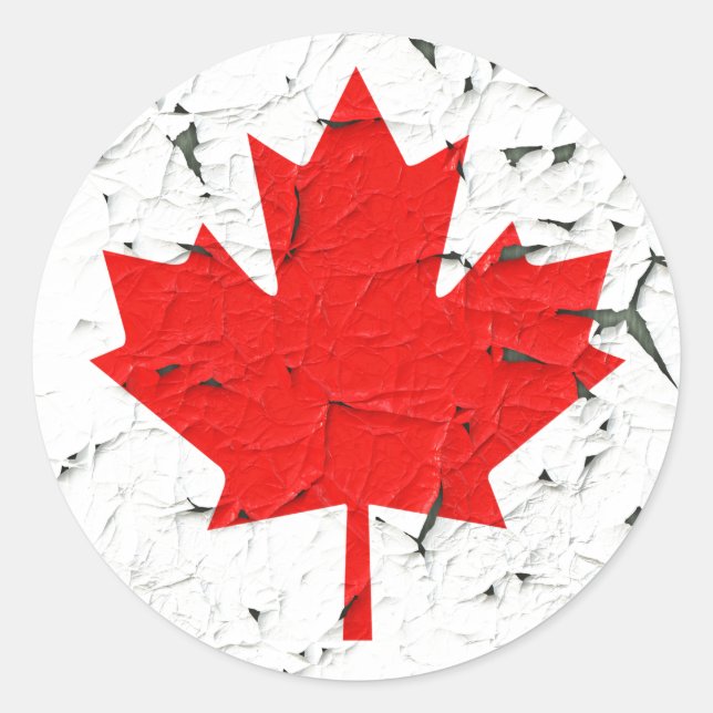 Canadian Red Maple Leaf CANADA Peeling Paint sieht Runder Aufkleber (Vorderseite)