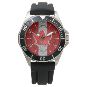 Canadian Red Maple Leaf Carbon Fiber Retro Dial Armbanduhr