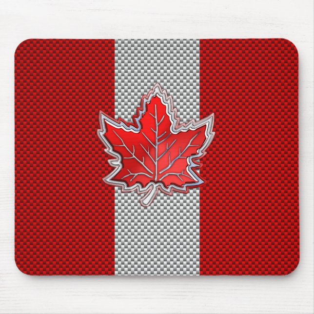 Canadian Red Maple Leaf Carbon Fiber Retrostil Mousepad (Vorne)