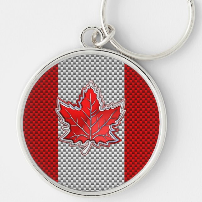 Canadian Red Maple Leaf Carbon Fiber Retrostil Schlüsselanhänger (Vorne)