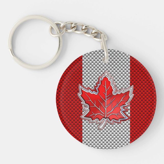 Canadian Red Maple Leaf Carbon Fiber Retrostil Schlüsselanhänger (Vorderseite)