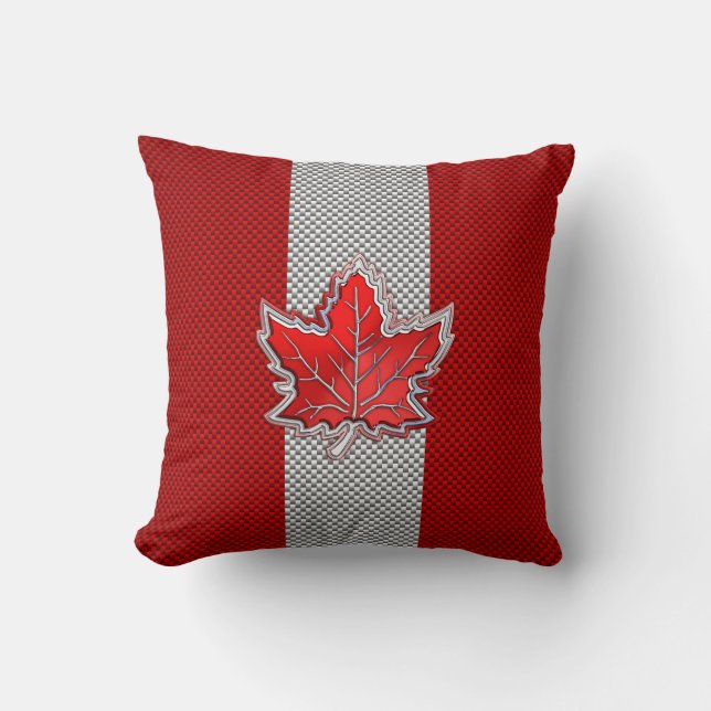 Canadian Red Maple Leaf in Carbon Fibre sieht aus Kissen (Vorderseite)