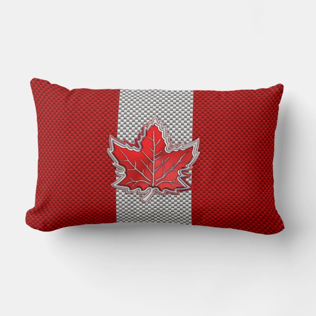 Canadian Red Maple Leaf in Carbon Fibre sieht aus Lendenkissen (Vorderseite)