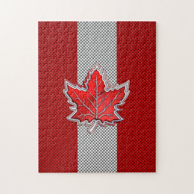 Canadian Red Maple Leaf in Carbon Fibre sieht aus Puzzle (Vertikal)