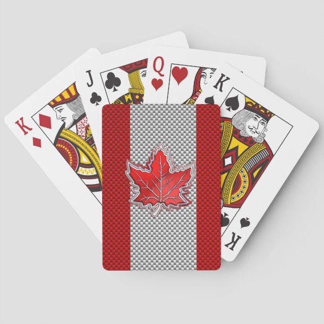 Canadian Red Maple Leaf in Carbon Fibre sieht aus Spielkarten (Rückseite)