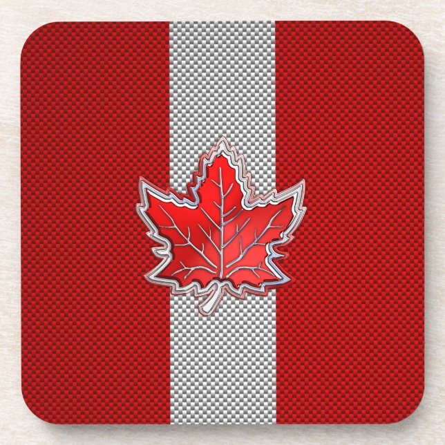 Canadian Red Maple Leaf in Carbon Fibre sieht aus Untersetzer (Vorderseite)