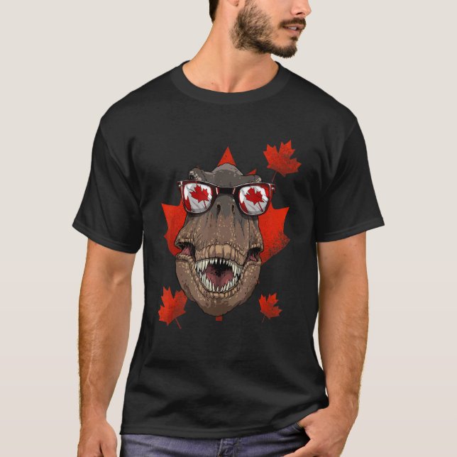 Canadian Rex Maple Tree Leaf Canada Flag Dinosaur T-Shirt (Vorderseite)