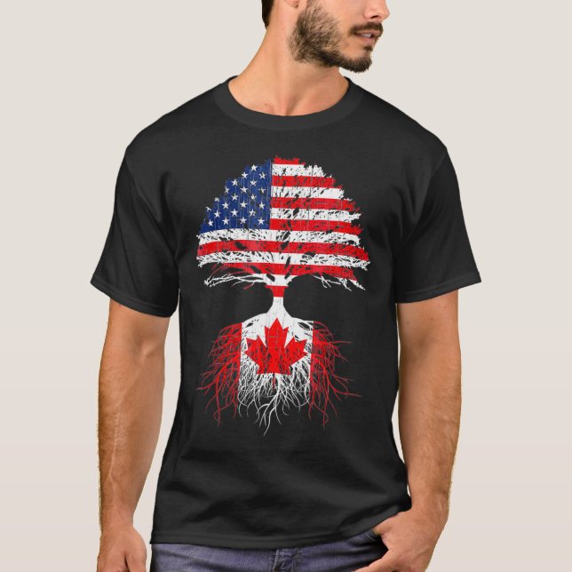 Canadian Roots American Grown Canada Flag Tshirt (Vorderseite)