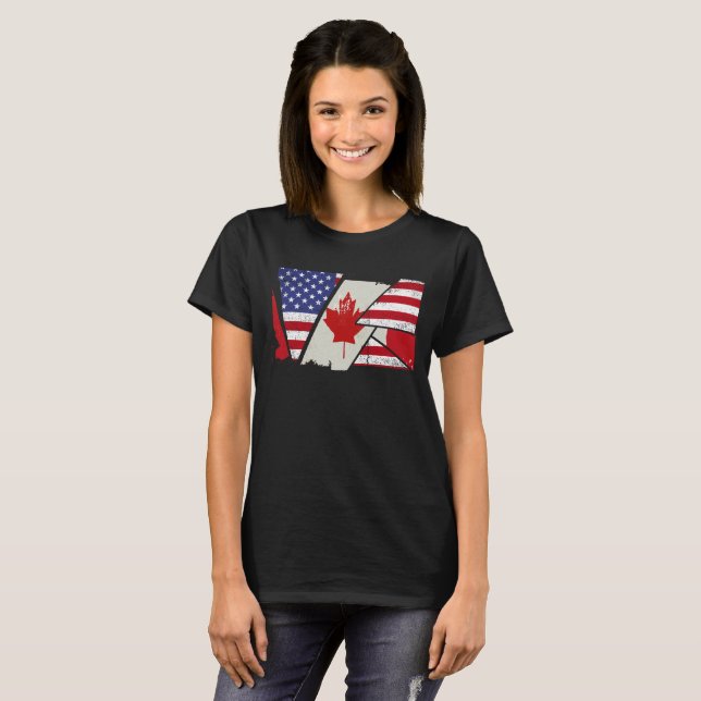 Canadian Roots Half American Flag Canada T-Shirt (Vorne ganz)