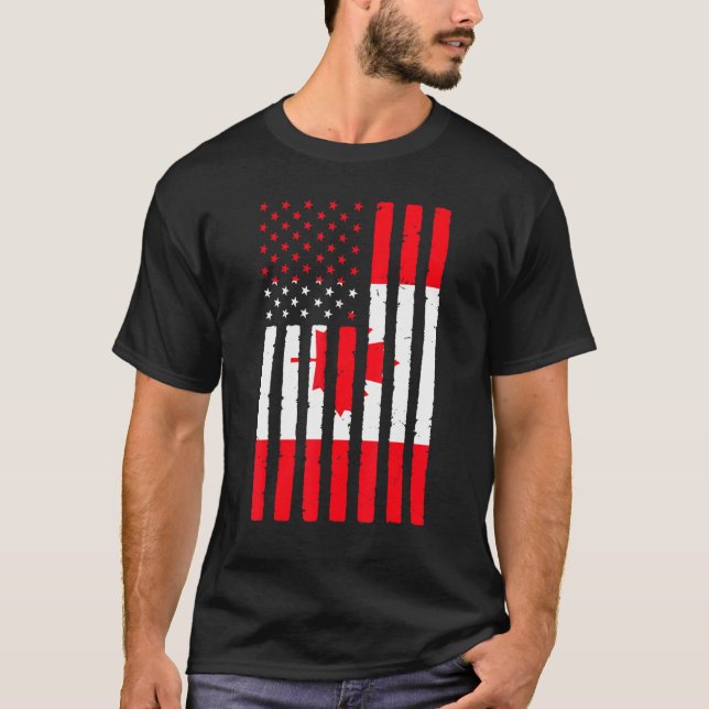 Canadian Roots USA Flaggenerbe Halb Kanada Amerika T-Shirt (Vorderseite)