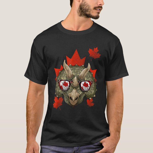 Canadian Triceratops Maple Tree Leaf Canada Flag D T-Shirt (Vorderseite)
