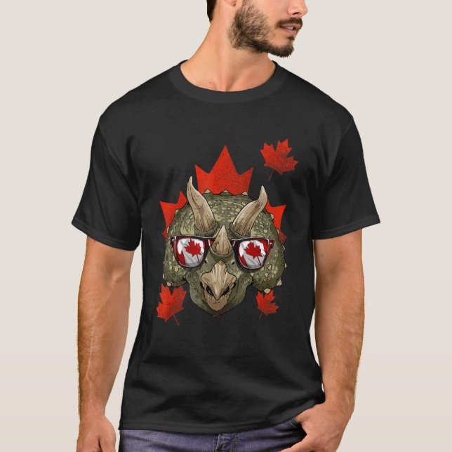 Canadian Triceratops Maple Tree Leaf Canada Flag D T-Shirt (Vorderseite)
