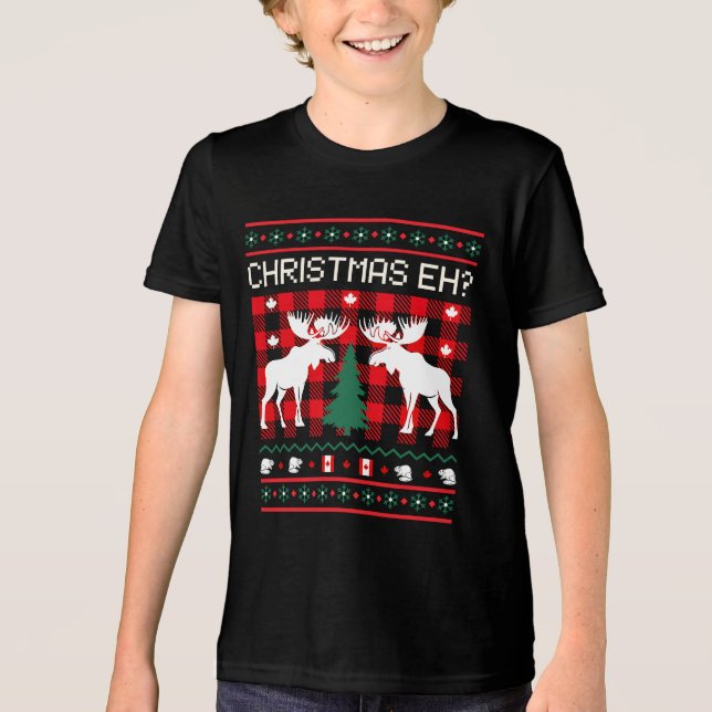 Canadian Ugly Christmas Sweater Design Tri-Blend Shirt (Vorderseite)