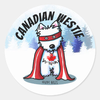 Canadian Westie Superhero Runder Aufkleber