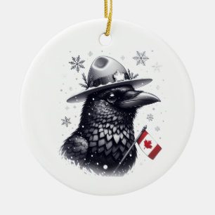 Canadian Winter Raven Keramik Ornament