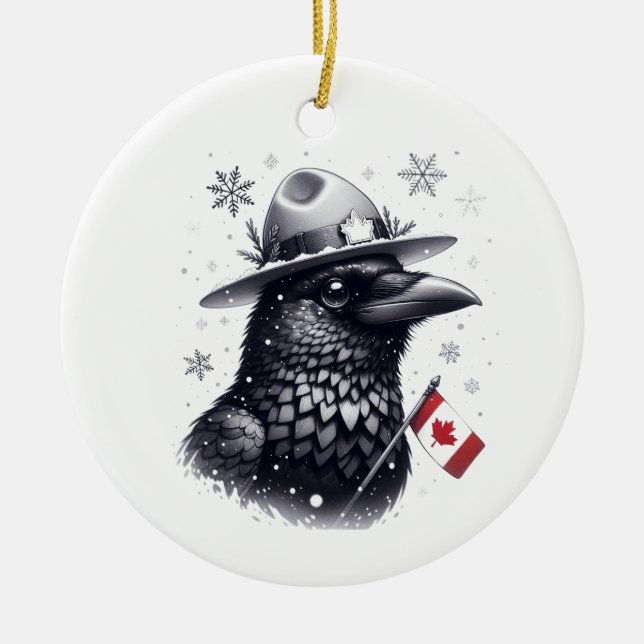 Canadian Winter Raven Keramik Ornament (Vorne)