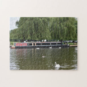 Canal Boat and Swans on River Avon England Puzzle