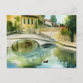 Canal Bridge Landschaftlich Watercolor Postcard Postkarte