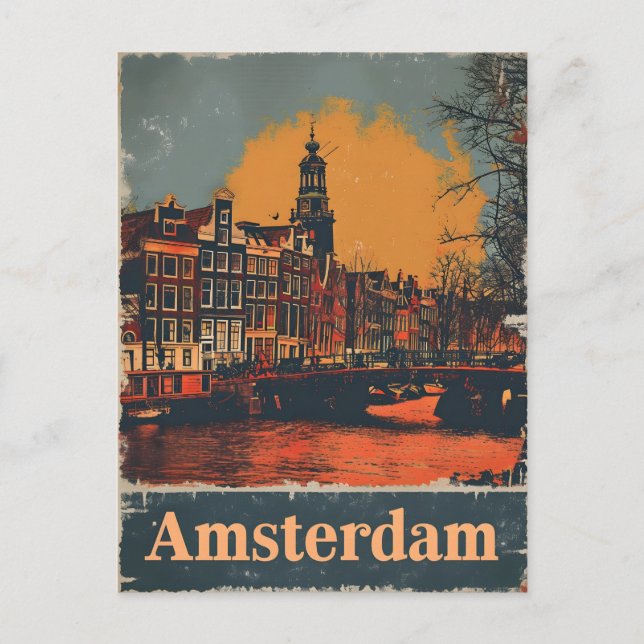 Canal Charm: Vintage Amsterdamer Postkarte (Vorderseite)