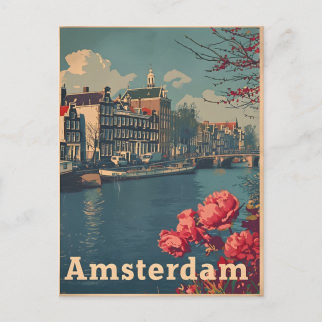 Canal Charm: Vintage Amsterdamer Postkarte (Vorderseite)