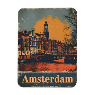 Canal Charm: Vintage Amsterdamer Postkarte Magnet