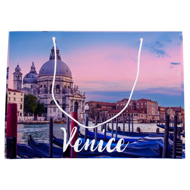 Canal Grande mit Gondeln und Kirche in Venedig Große Geschenktüte (Vorderseite)
