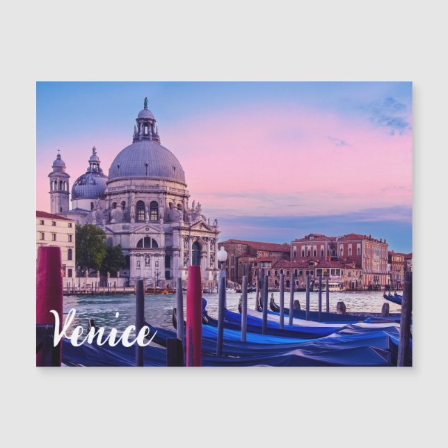 Canal Grande mit Gondeln und Kirche in Venedig Magnetkarte (Vorderseite)