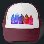 Canal House Colorfu Amsterdam Holland Truckerkappe<br><div class="desc">Zeigen Sie Ihre Liebe für Holland mit diesem skurrilen Amsterdamer Häuser Musterkunsttee. Macht ein tolles Geburtstagsgeschenk! Sie können ihn anpassen und den Text auch hinzufügen oder ändern. Karo in meinem Shop für viel mehr Farben und Muster! Und mehr passende Artikel wie Tasche,  T-Shirts,  Aufkleber und Tasse.</div>