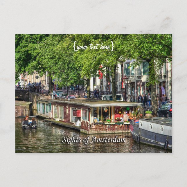 Canal Houseboat, Sehenswürdigkeiten von Amsterdam Postkarte (Vorderseite)