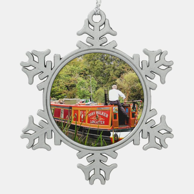 CANAL NARROWBOATS SCHNEEFLOCKEN Zinn-Ornament (Vorderseite)