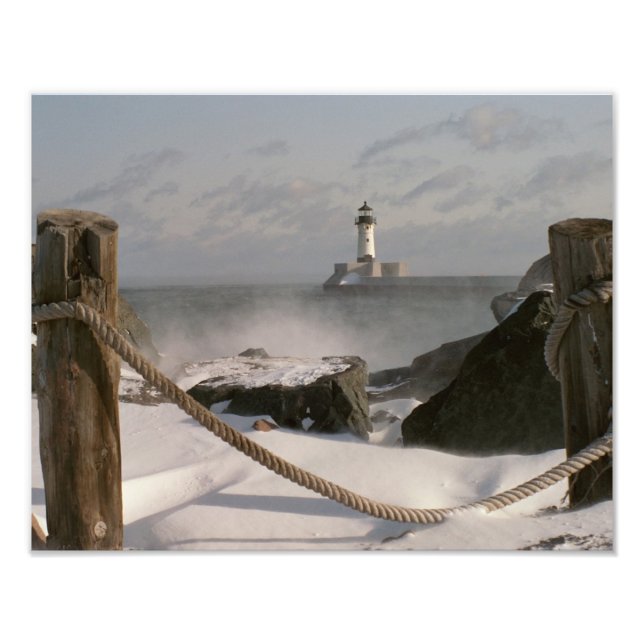 Canal Park Lighthouse im Winter Fotodruck (Vorne)