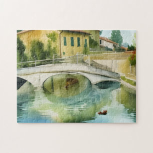 Canalbrücke Szenische Aquarellmalerei Puzzle