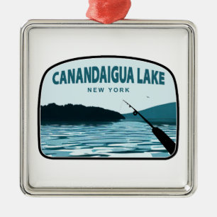 Canandaigua Lake New York Fishing Rod Ornament Aus Metall