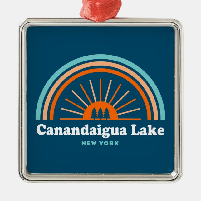 Canandaigua Lake New York Rainbow Ornament Aus Metall (Vorne)