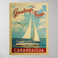 Canandaigua Sailboat Vintage Travel New York