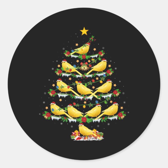 Canary Bird Xmas Lights Santa Canary Christmas Tre Runder Aufkleber (Vorderseite)