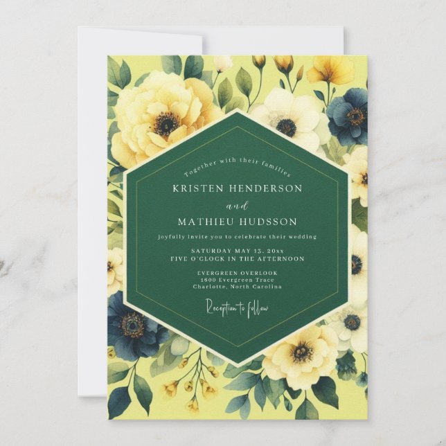 Canary Indigo Painterly Wedding Einladung (Vorderseite)