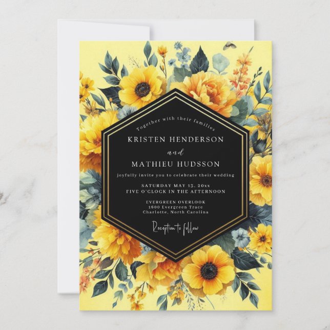 Canary Noir Künstlerische Hochzeit Einladung (Vorderseite)