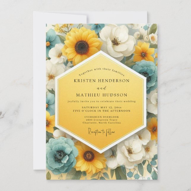 Canary Slate Luminous Bloom Wedding Einladung (Vorderseite)