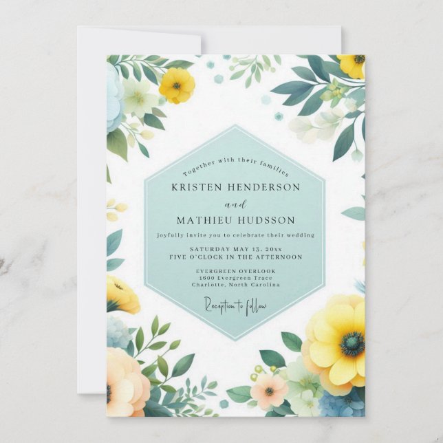Canary Teal Meadow Wedding Einladung (Vorderseite)