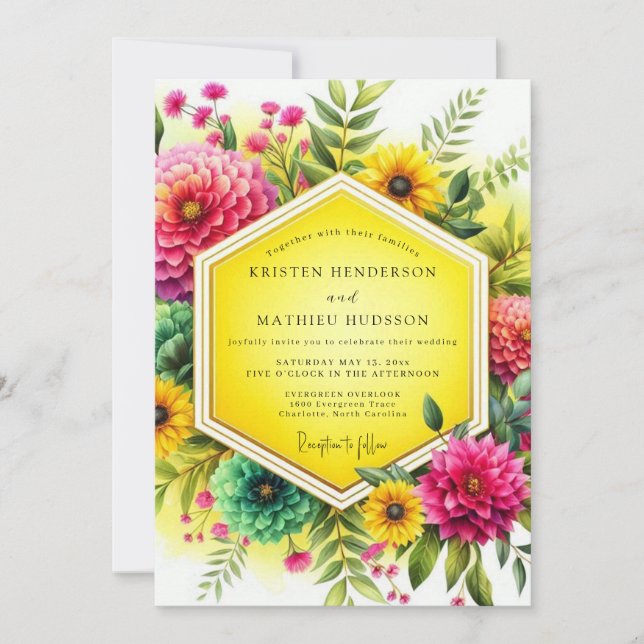 Canary Vibrant Botanical Wedding Einladung (Vorderseite)