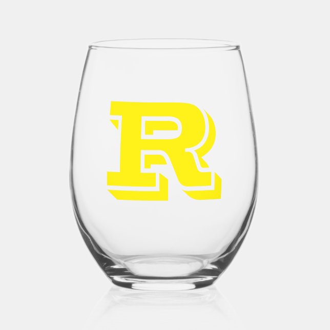 Canary Yellow Modern Monogram Initial Letter Weinglas Ohne Stiel (Vorderseite)