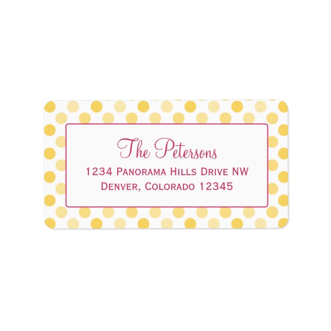 Canary Yellow Polka Dot Rücksendeadressen-Aufklebe Adressaufkleber (Vorne)