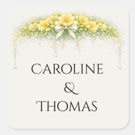 Canary Yellow Romantic Freesia Floral Wedding Quadratischer Aufkleber