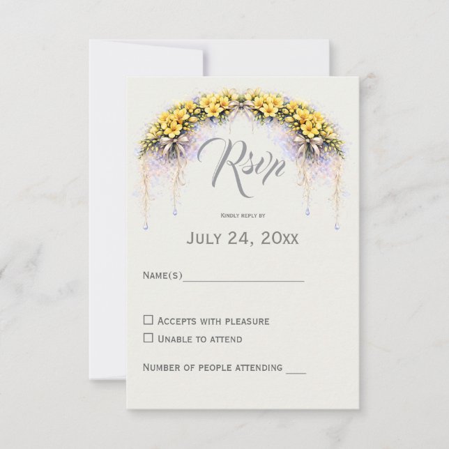 Canary Yellow Romantic Freesia  Floral Wedding RSVP Karte (Vorderseite)
