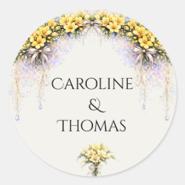 Canary Yellow Romantic Freesia Floral Wedding Runder Aufkleber