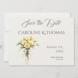 Canary Yellow Romantic Freesia Floral Wedding Save The Date