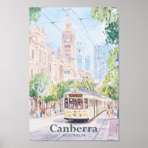 Canberra Australia Gouache Illustration Travel Poster